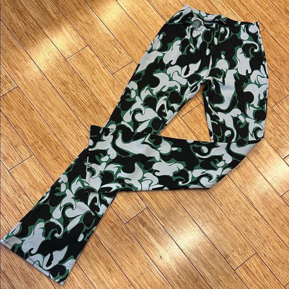Zara Jacquard Flare Bodycon Festival Club Stretch Pants Women’s M - Picture 2 of 6